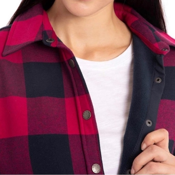 Orvis Fleece Lined Flannel Shacket Snap Button up Pink Navy checkered Medium - Picture 12 of 16